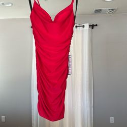 Red satin dress