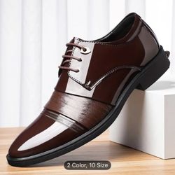Men’s Glossy Black Loafers Pointed-Toe Slip-On Shoes