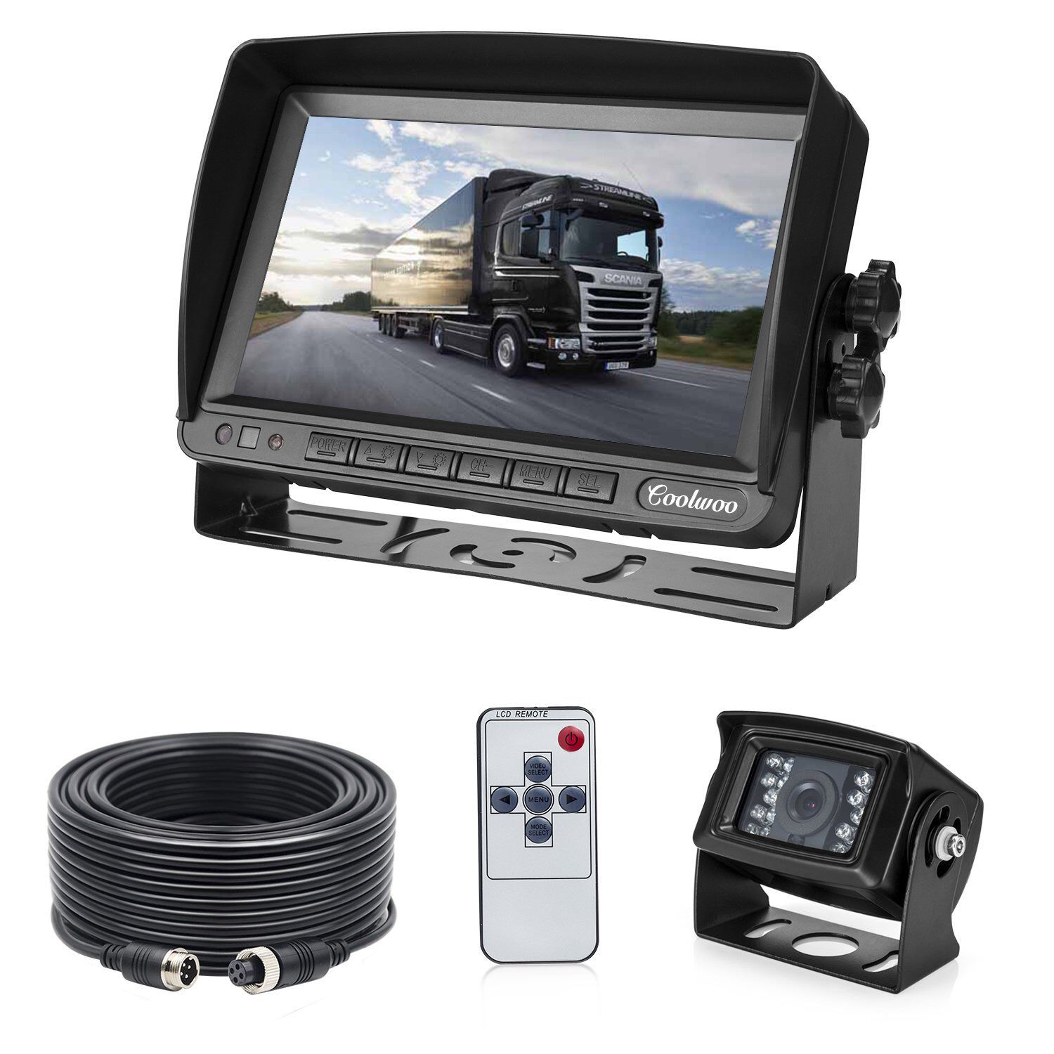 Backup Camera and Monitor Kit for Van, RV, Upgraded 175º Wide View Wired Infrared HD Small Rear View Cam with 7 inch Adjustable Monitor for Truck, Tr