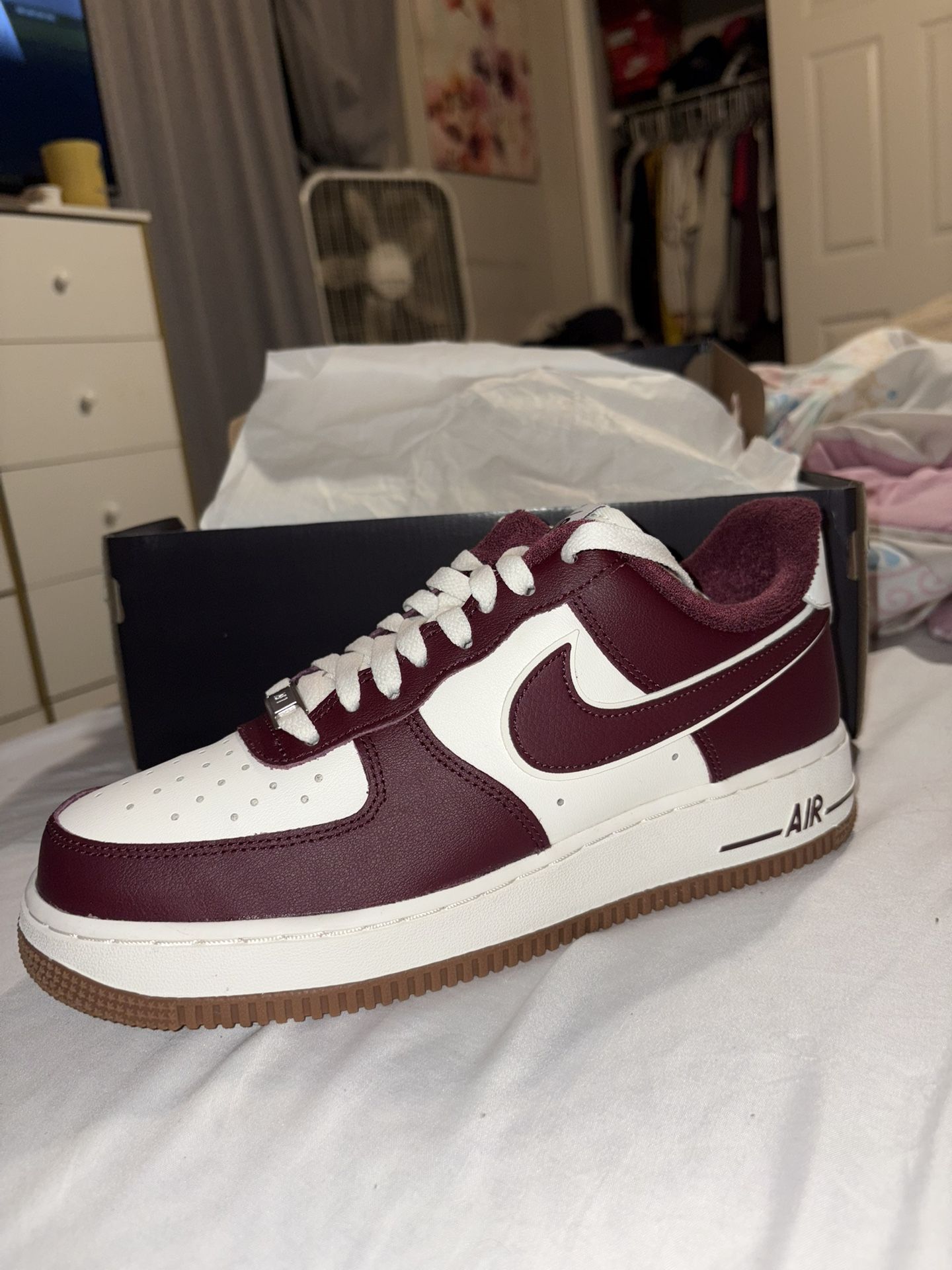 Burgundy/White Air Force 1s