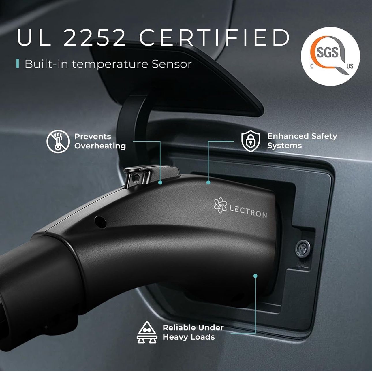 Lectron NACS to J1772 EV Charging Adapter - Compatible with Tesla Wall Connectors, Destination Chargers, & Mobile Connectors (80A, 250V) - for J1772 E
