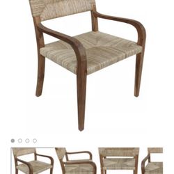 Set of 8 Teak & Woven Dining Arm Chairs (Designer – Like New)