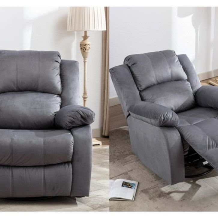 Set of 2 Swivel Rocker Recliner Manual Nursery Rocking Chairs, Soft Fabric Overstuffed Heavy Duty Single Sofa