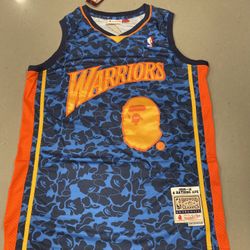 BAPE × Mitchell & Ness Warriors ABC Basketball Swingman Jersey size large