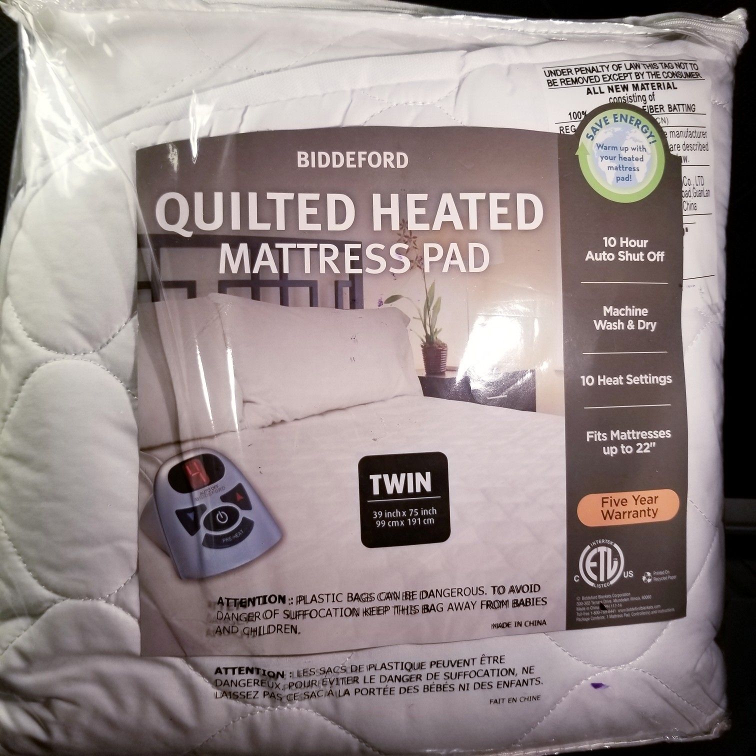 Biddeford Heated Quilted Mattress Pad with Digital Controller