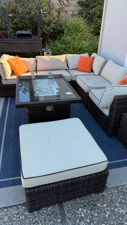 8 piece patio furniture + fire pit