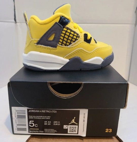 Nike Air Jordan 4 Retro (TD) "Lightning" Size 5C Yellow Black Grey BQ7670-700