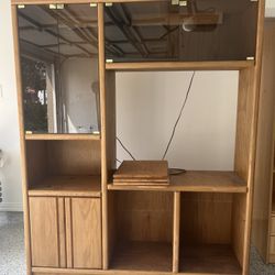 Solid Oak Entertainment Center With Shelves