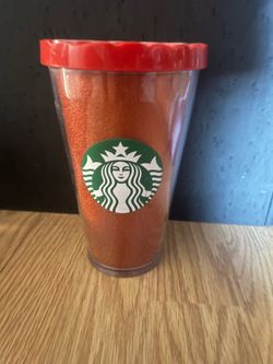 Starbucks Christmas Red Glitter 16 oz Cold Cup Tumbler Double Wall Missing Straw