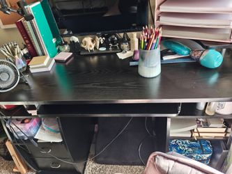 Black Wood Computer Desk with Keyboard Tray