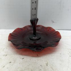 Vintage Anchor Hocking Royal Ruby Glass Tidbit Tray with Center Handle #05