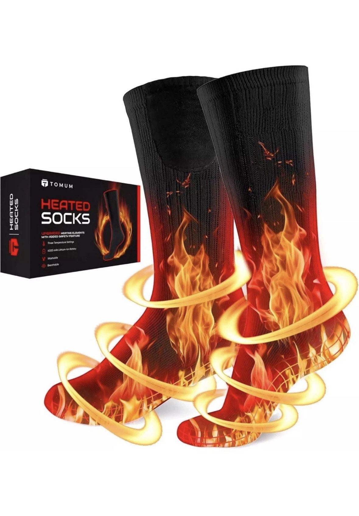 TOMUM Rechargeable Heated Socks Size Small Men Women Washable Battery Operated