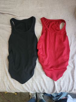 Ribbed Racerback Tank Tops – Black & Red (2-Pack)