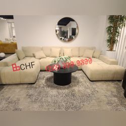 Beige Living Room Double Chaise Sectional Sofa  150"W X 79.50"D X 35.50"H