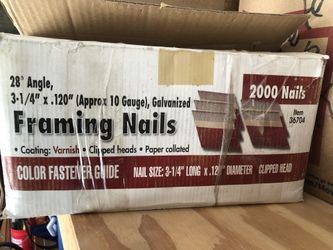 Framing Nails-36704 From HARBOR freight. 3 1/4” Approx 10 Gauge .120 -quantity-over Half Full-NEW EXTRA-about 3/4 Of A Box