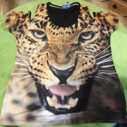 Adidas Black Cold Shoulder Top Cheetah Leopard athletic Shirt 