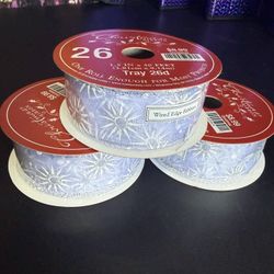 Silver Snowflake Wired Edge Ribbon - 1.5” x 30 Ft Christmas Craft Lot 3