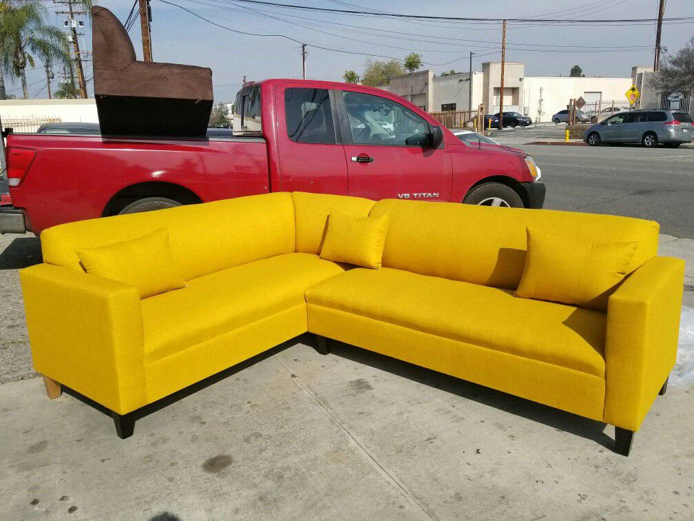 NEW 7X9FT PAULINE MUSTARD FABRIC SECTIONAL COUCHES