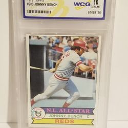 Johnny Bench 1979 Topps Baseball Card Graded 10 Gem Mint Reds