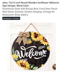 Round Wooden Sunflower Welcome Sign