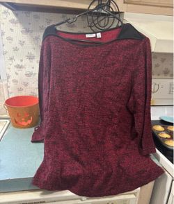 Red and Black Marled Knit Sweater Top