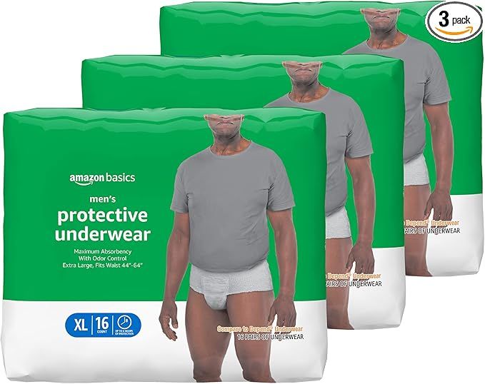 Amazon Basics Incontinence Underwear for Men, Maximum Absorbency, X-Large, 48 Count (3 Packs of 16)