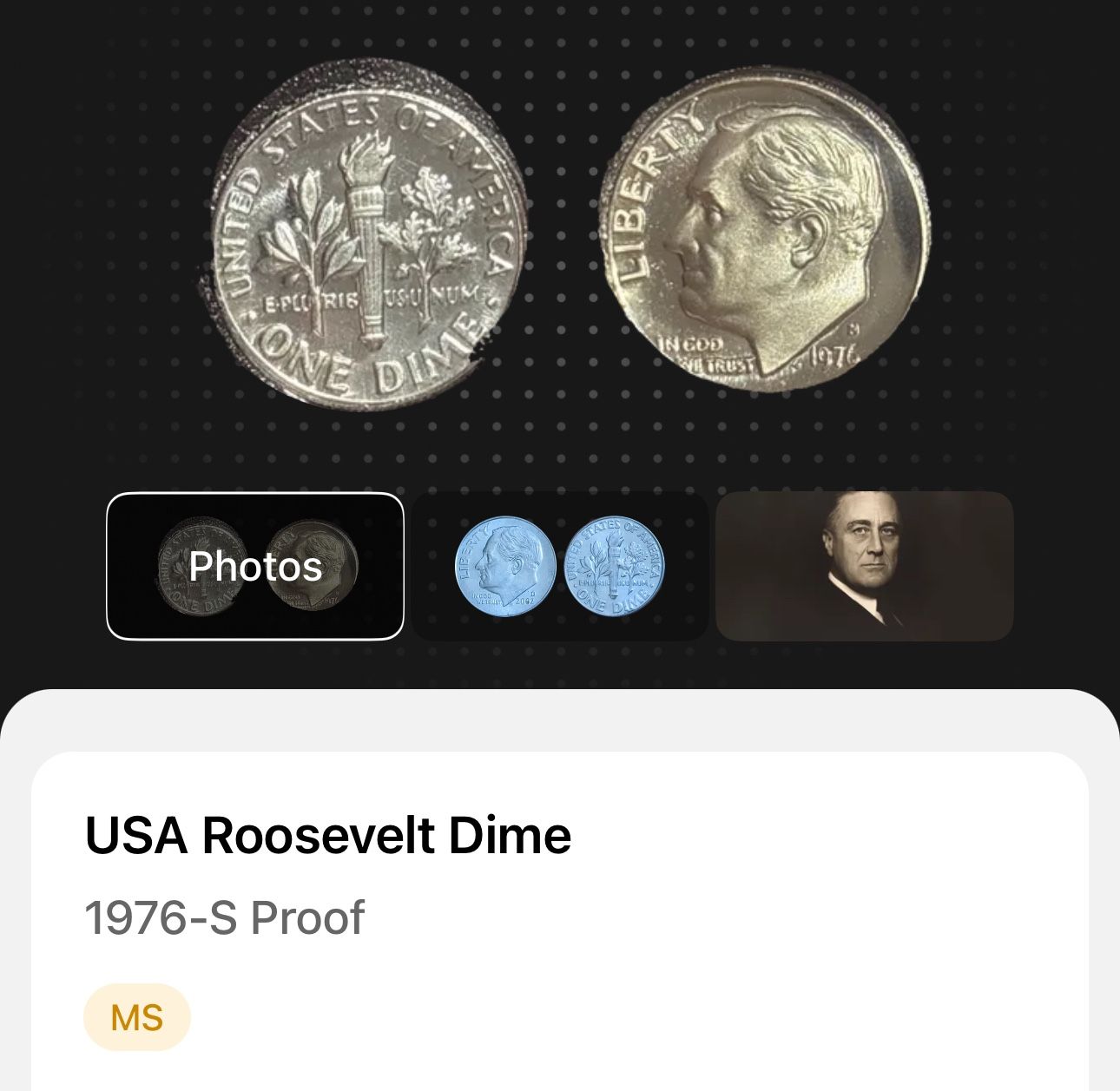 MS 1976-S Proof - USA Roosevelt Dime