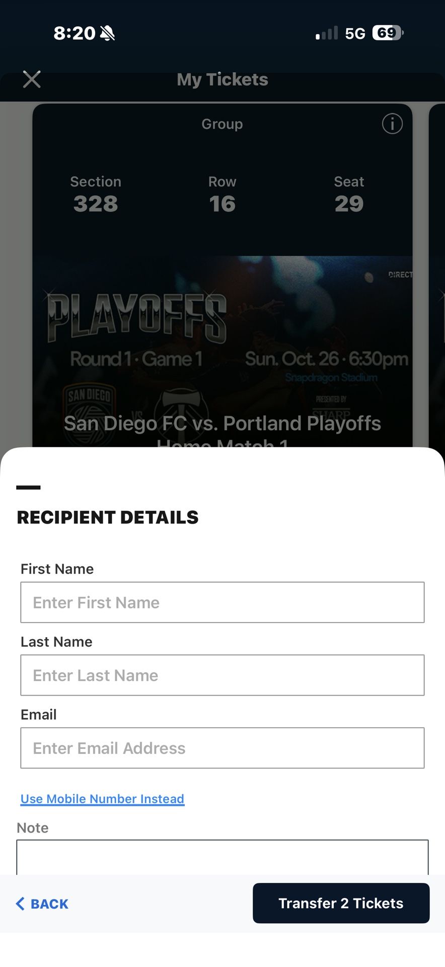 2 - SAN DIEGO FC PLAYOFF TICKETS VS PORTLAND TIMBERS 10/26/25 6:30 PM 