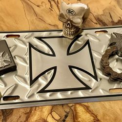 Maltese Cross License Plate With Motorcycle Stuff