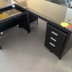Desk L Shape With Glass Top 60”x60” 