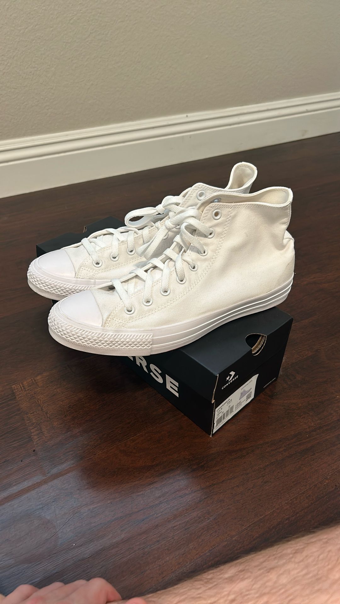 All white Hi Top Converse