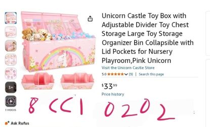 Unicorn Castle Toy Box with Adjustable Divider Toy Chest Storage Large Toy Storage Organizer Bin Collapsible with Lid Pockets for Nursery Playroom,Pin