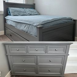  Bedroom set: Full Bed with Trundle and 7-drawer Dresser - Pebble Gray