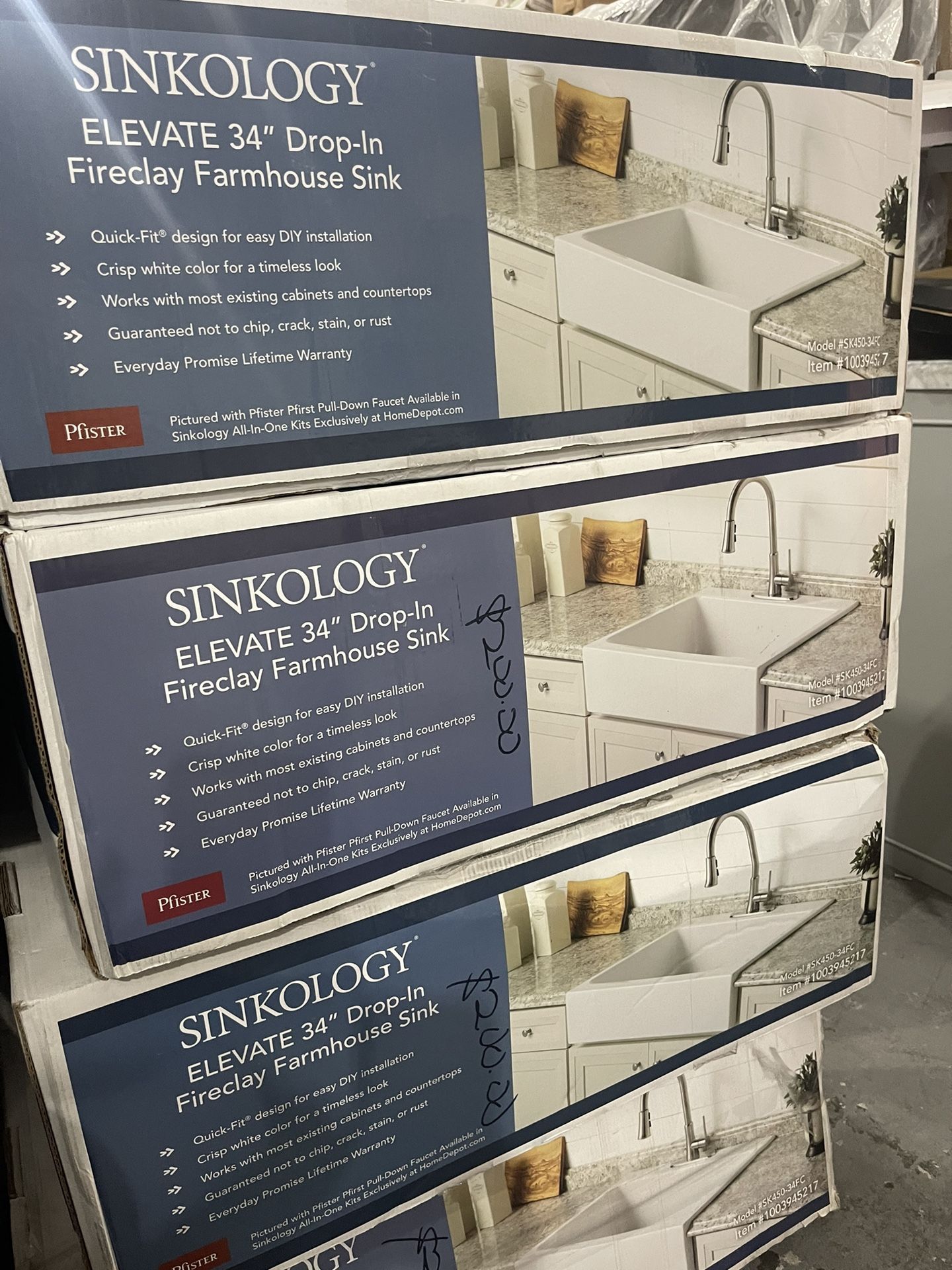 SINKOLOGY Josephine 34 in. 3-Hole Quick-Fit Farmhouse Apron Front Drop-in Single Bowl Crisp White Fireclay Kitchen Sink (684)