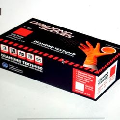Nitrile Gloves 8 mm Orange Diamond Textured