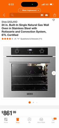 GASLAND 24 in. Built-In Single Natural Gas Wall Oven in Stainless Steel with Rotisserie and Convection System, ETL Certified