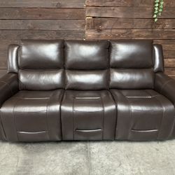 Brown Top Grain Leather Power Reclining Couch 