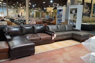Leather Left-Facing Sectional — Alder & Tweed (Gray)