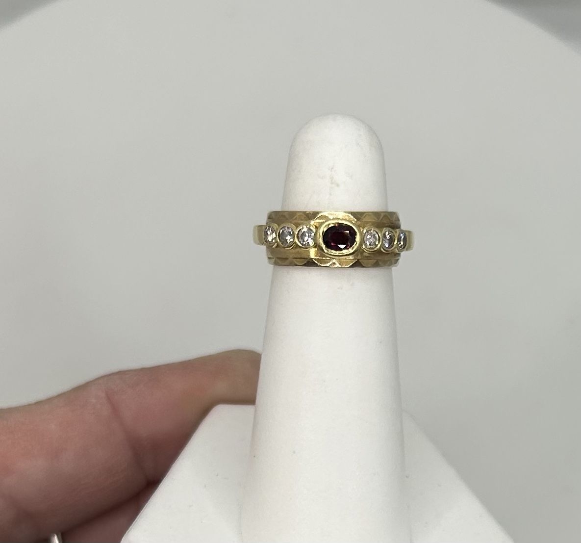 Wedding Band In 14k Yellow Gold With Ruby And Diamonds Sz 4.25