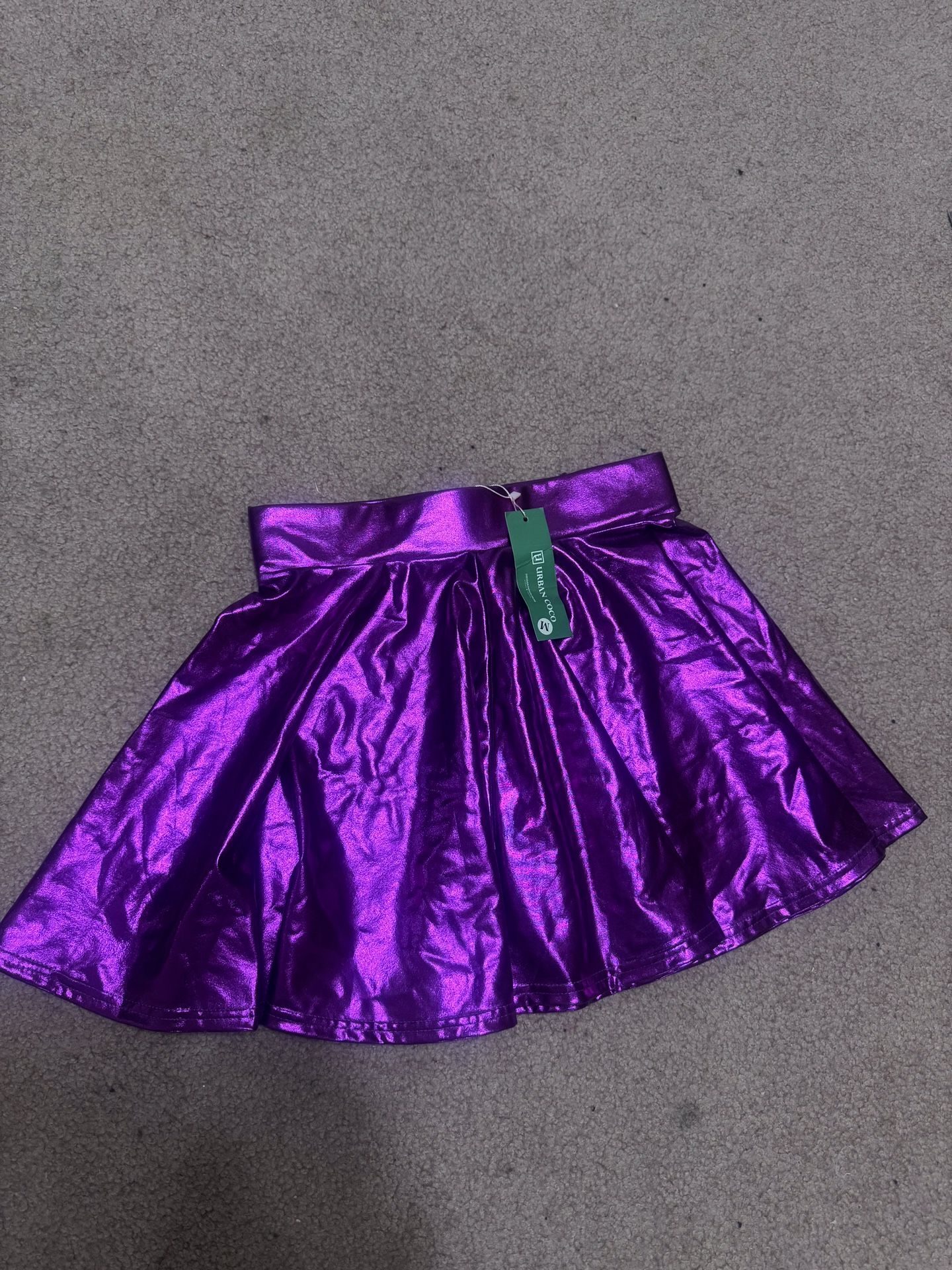 New Medium metallic purple stretchy short flair mini skirt festival rave costume
