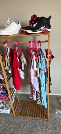 Bamboo Clothing Rack with Shelves