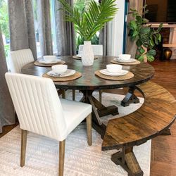 Custom Dining Table Farmhouse Country French Modern Rustic Solid Wood Set Restoration Hardware Insp Bench Hand Built Round Oval Counter Breakfast  