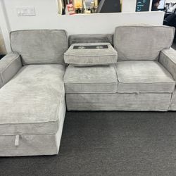 Special Offer Now😱Gorgeous Grey Corduroy Pull Out Sectional 