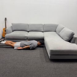 West Elm Haven 2-Piece Bumper Chaise Sectional Couch - Storm Gray ⏺️ 2.8k Retail - Can Deliver