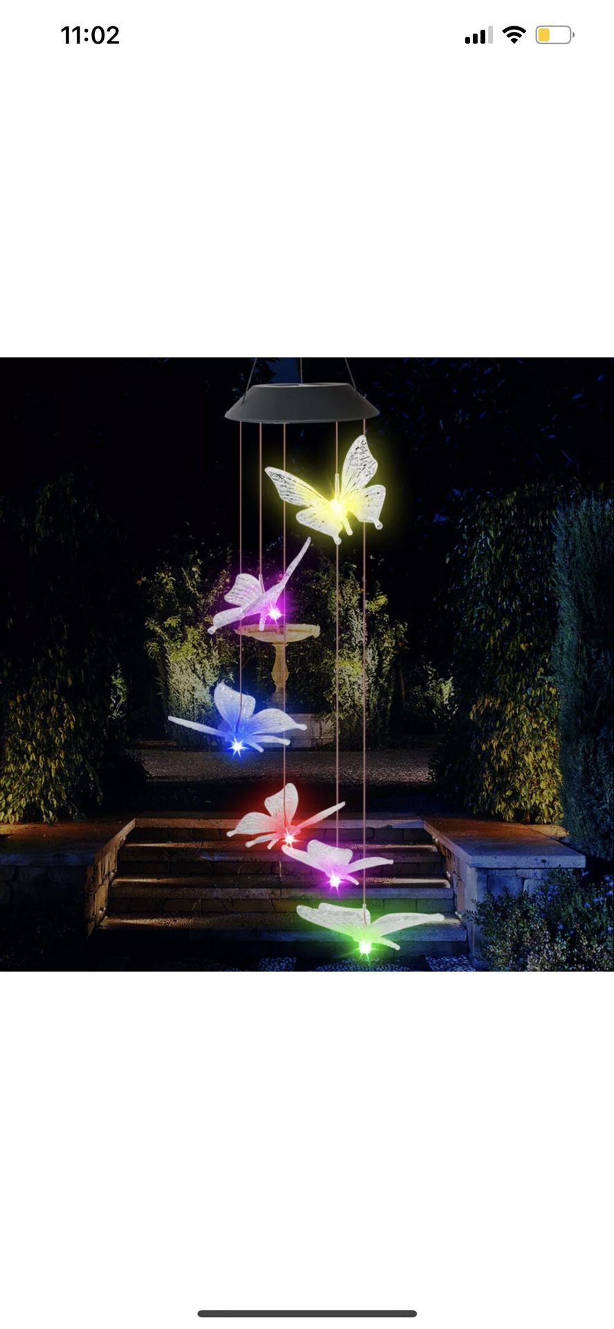 Multi-Color Wind Chime LED Solar Butterfly Night Garden Decor Yard Decorations