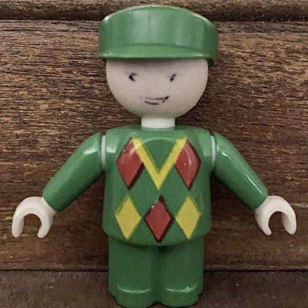 Vintage Brio Train Engineer Conductor Plastic Figure Green Uniform Toy Doll Miniature