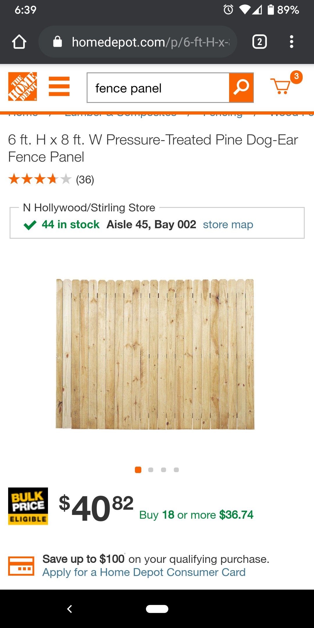 6 ft. H x 8 ft. W Pressure-Treated Pine Dog-Ear Fence Panel