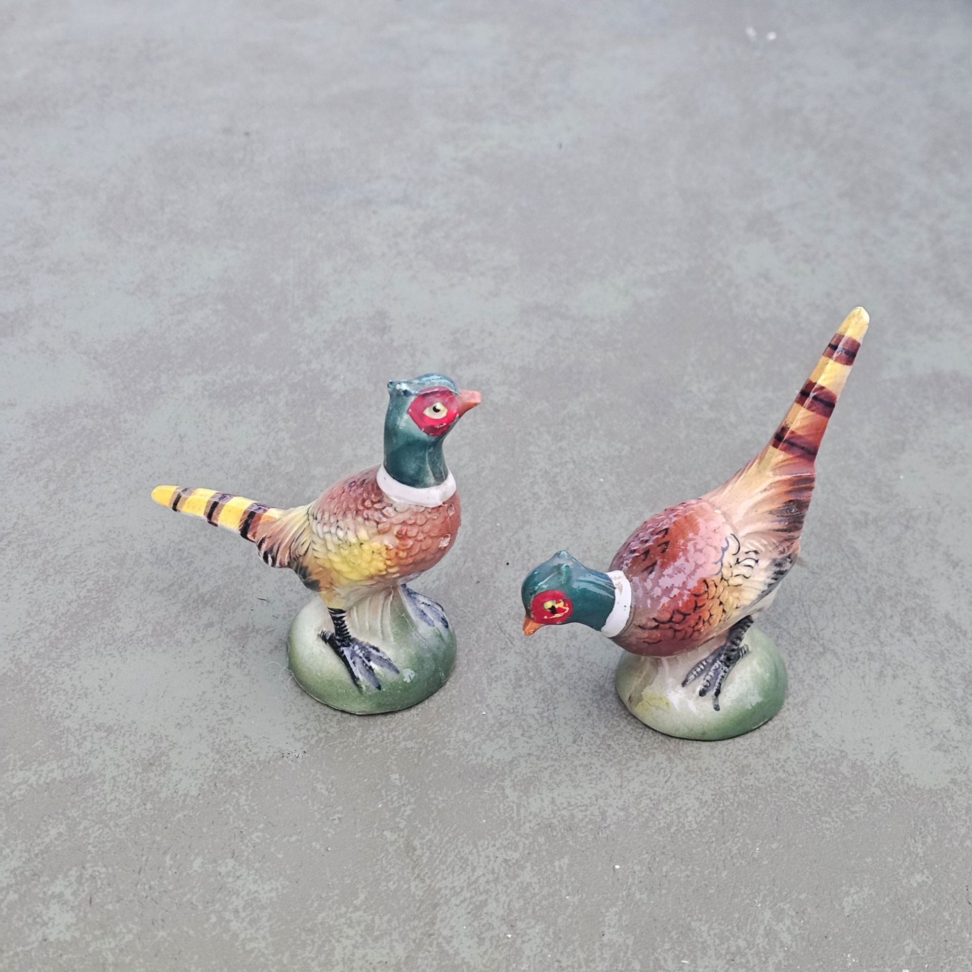 These are vintage, hand-painted ceramic pheasant bird salt and pepper shakers