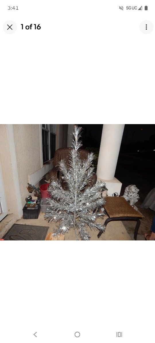 Vintage Star Band Sparkler Aluminum Pom Pom Christmas Tree & Color Wheel Light 47"