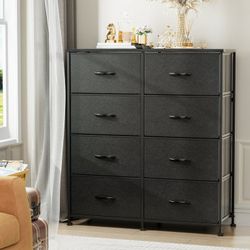 8 Drawer Dresser - Metal Frame, Fabric Drawers And Wood Top - Black & Gray - New In Box